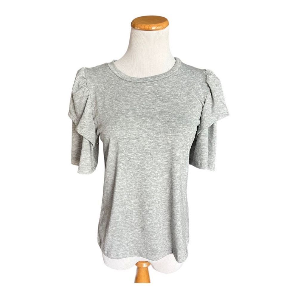 New Womens Acting Pro Boutique Gray Puff Sleeve Crew Neck Top - Sz S